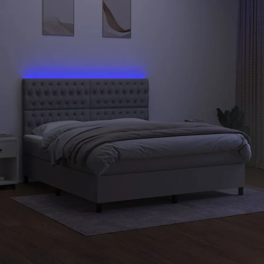 Sommier à lattes de lit matelas et LED Gris clair 160x200 cm - 4