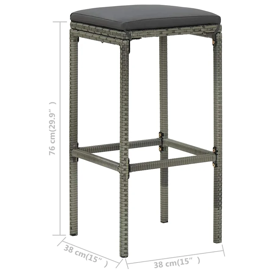 Ensemble de bar de jardin 4 pcs et coussins Résine tressée Gris - 13