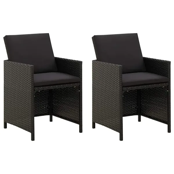 Chaises de jardin lot de 2 avec coussins Résine tressée Noir