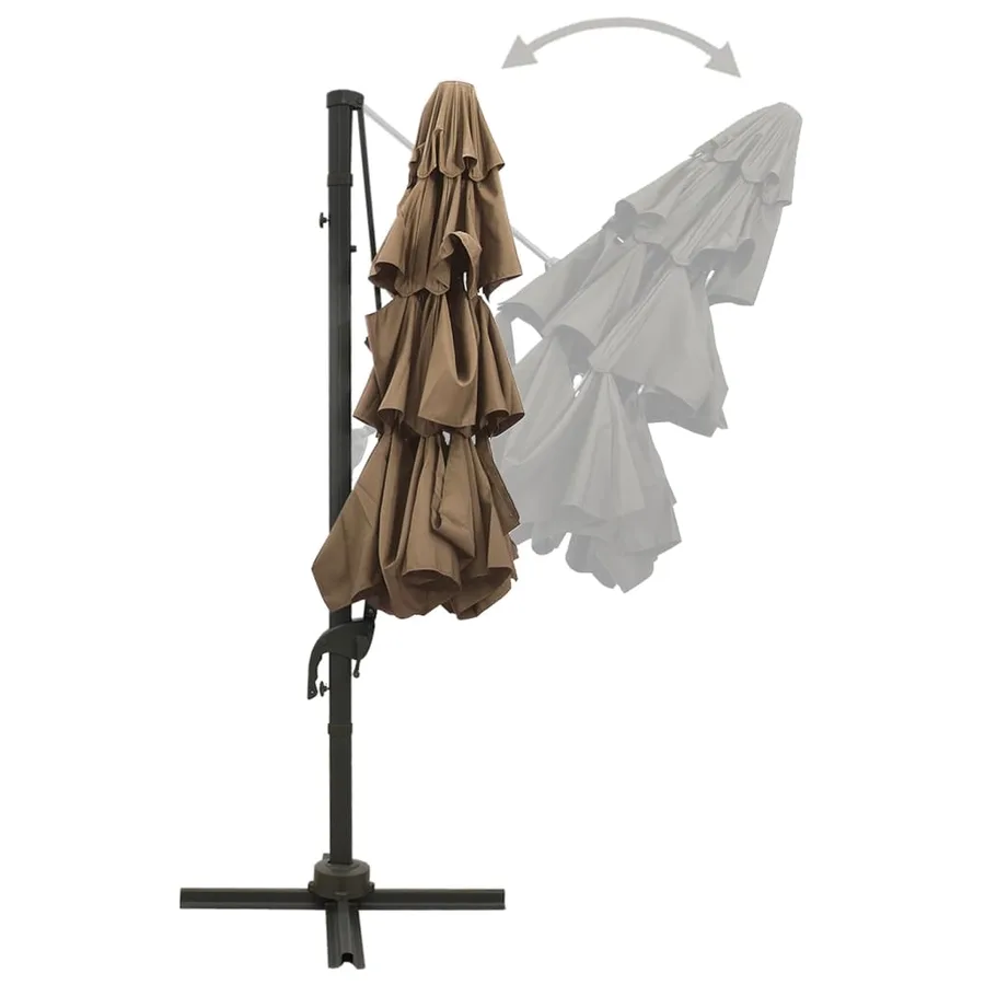 Parasol de jardin à 4 niveaux avec mât en aluminium taupe 3x3 m - 5