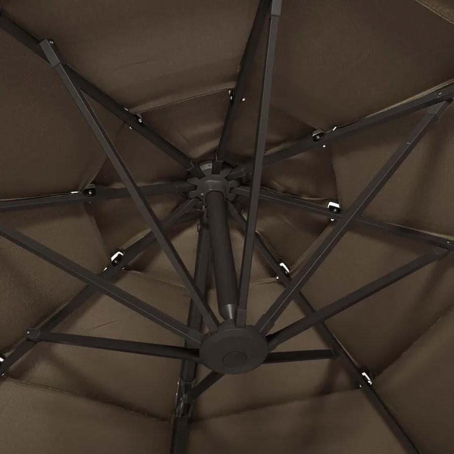 Parasol de jardin à 4 niveaux avec mât en aluminium taupe 3x3 m - 6