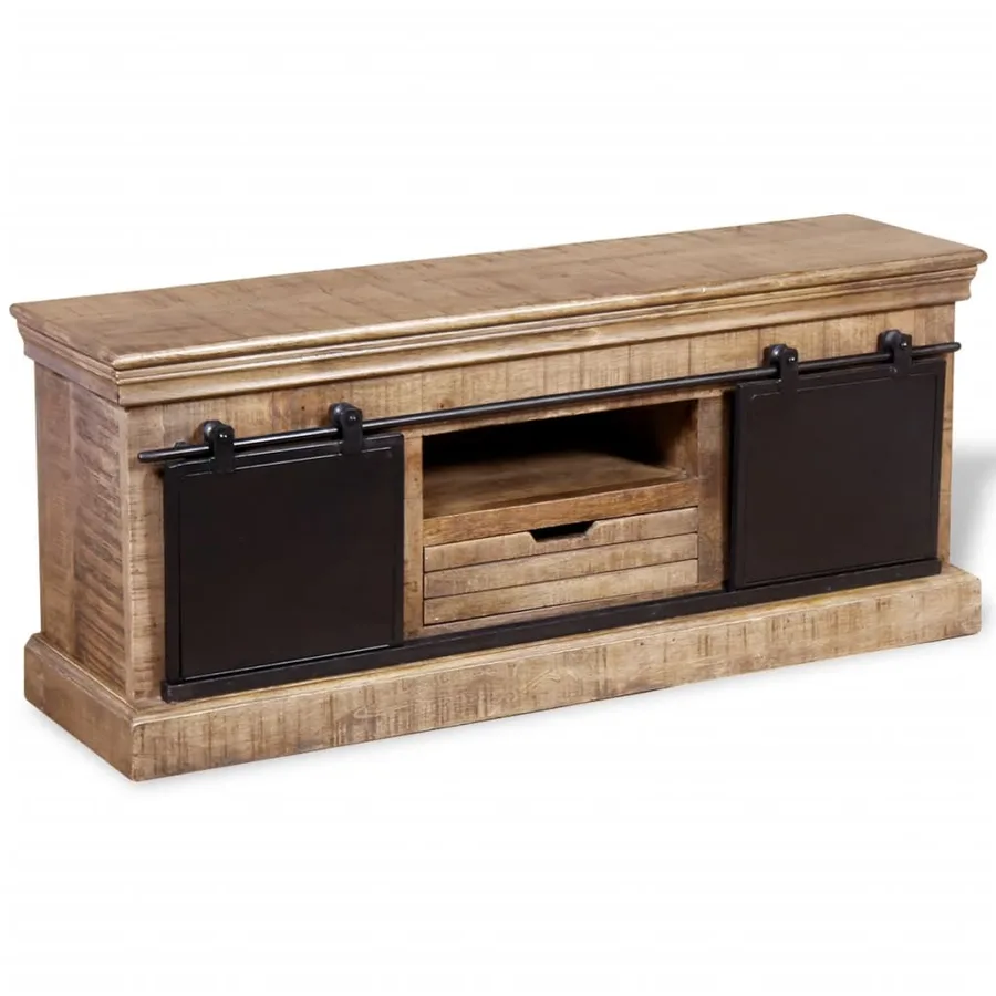 Meuble TV avec 2 portes coulissantes Bois de manguier massif - 3