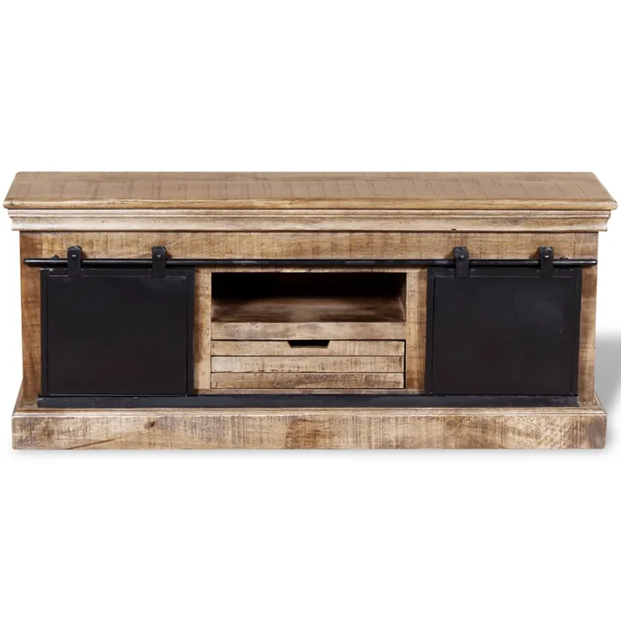 Meuble TV avec 2 portes coulissantes Bois de manguier massif - 8