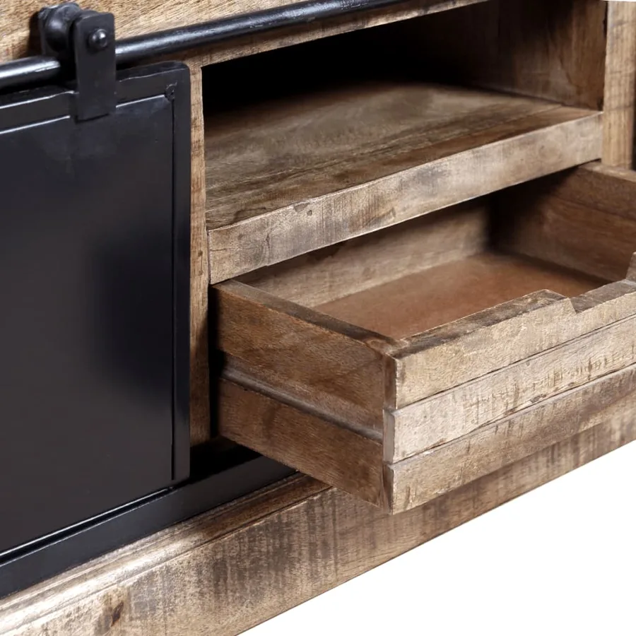 Meuble TV avec 2 portes coulissantes Bois de manguier massif - 9