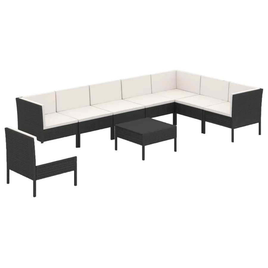 Salon de jardin 9 pcs avec coussins Résine tressée Noir - 2