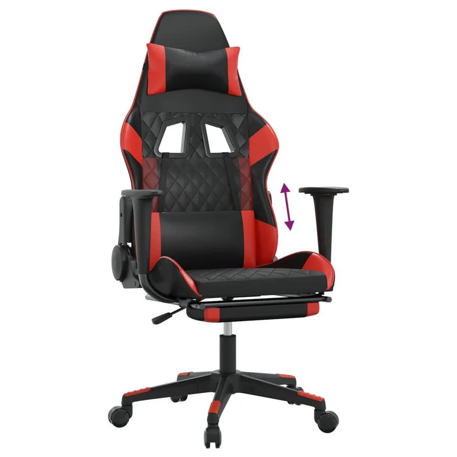 Chaise de jeu avec repose-pied Noir et rouge Similicuir - 8