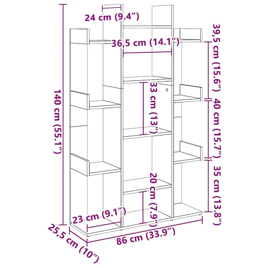Bibliothèque Chêne fumé 86x25,5x140 cm Bois d'ingénierie - 8