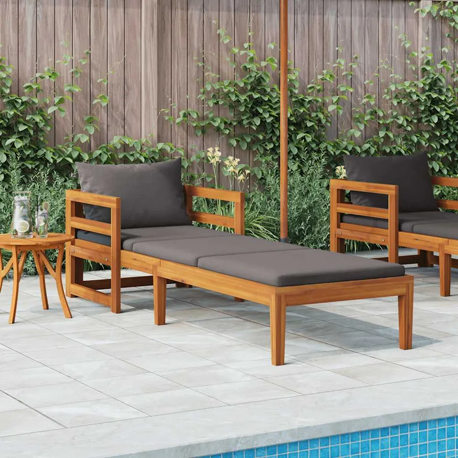 Chaise longue avec coussins gris foncé Bois d'acacia solide