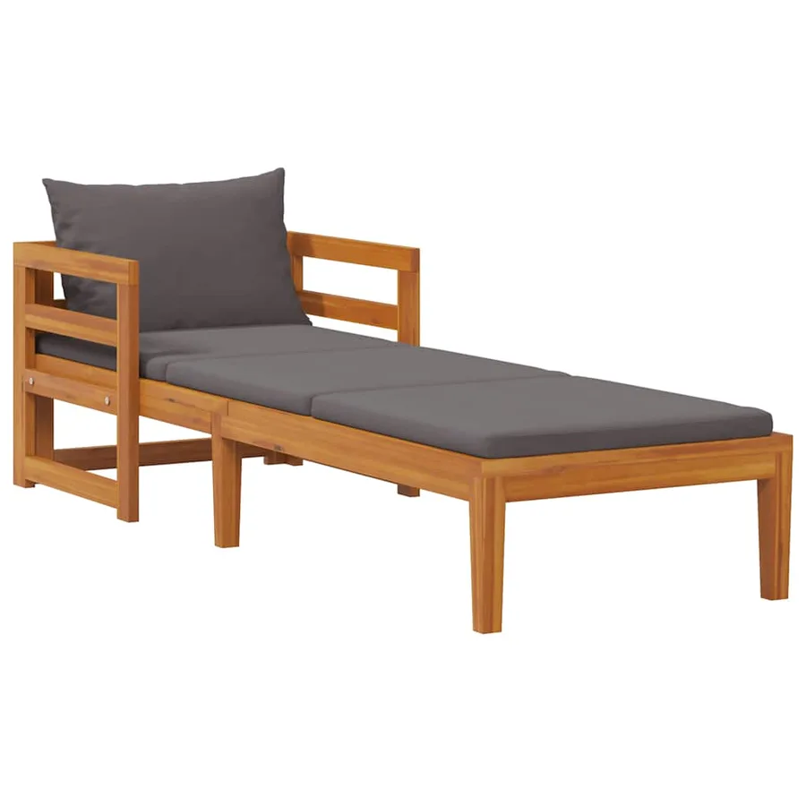 Chaise longue avec coussins gris foncé Bois d'acacia solide - 2