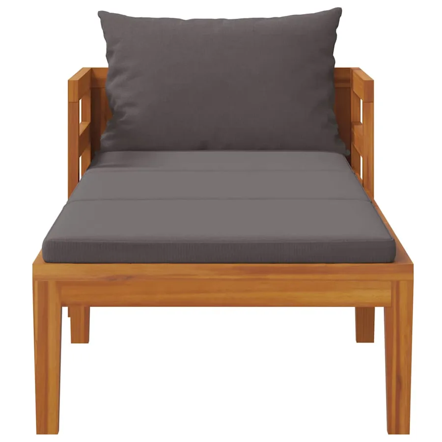 Chaise longue avec coussins gris foncé Bois d'acacia solide - 5