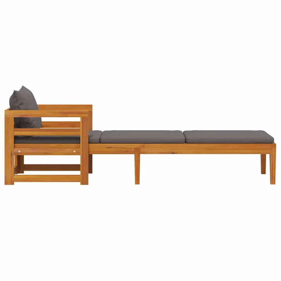 Chaise longue avec coussins gris foncé Bois d'acacia solide - 6