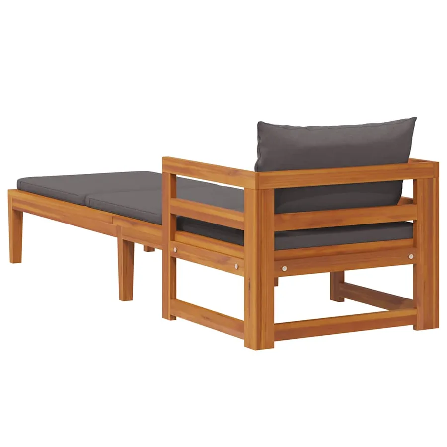 Chaise longue avec coussins gris foncé Bois d'acacia solide - 7
