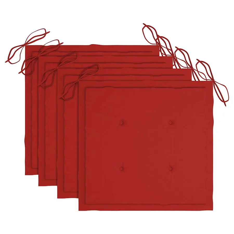 Chaises de jardin lot de 4 et coussins rouge bois teck solide - 5