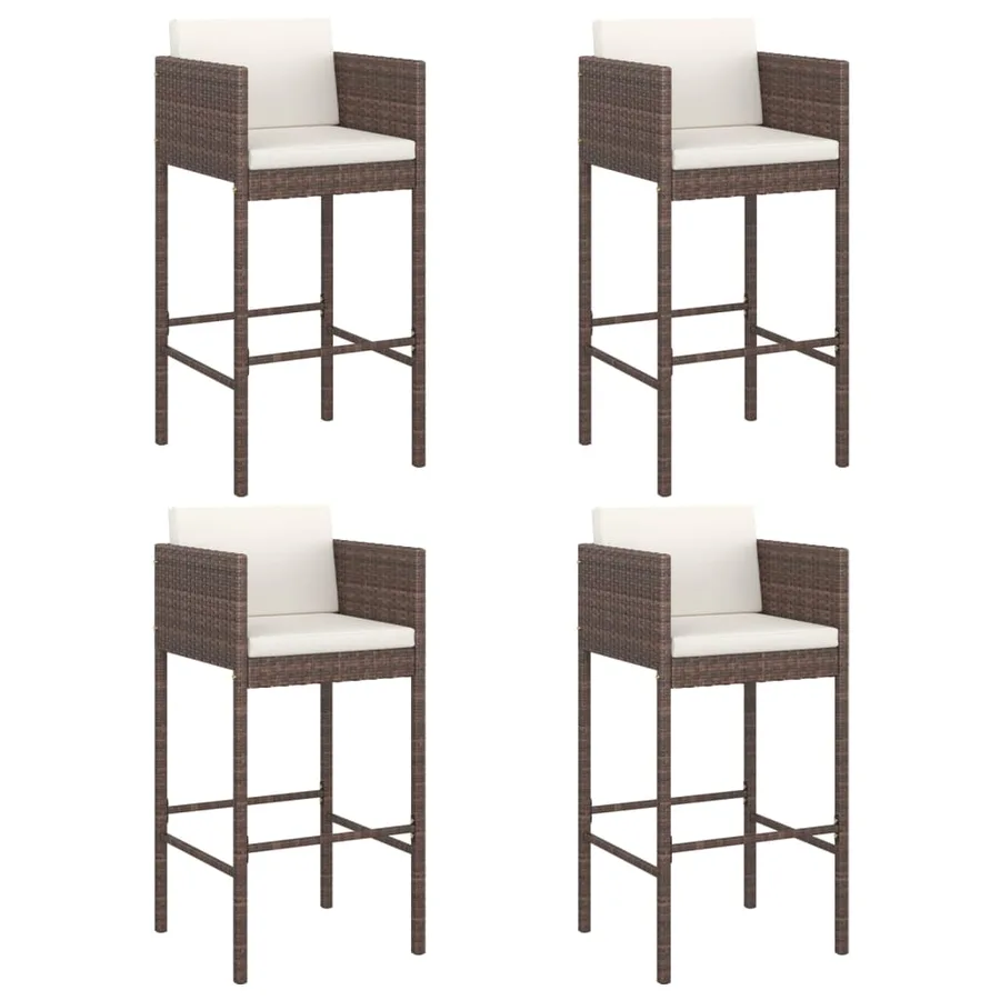 Tabourets de bar lot de 4 avec coussins marron résine tressée - 2