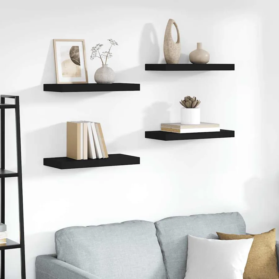 Étagères murales flottantes 4 pcs noir 50x23,5x3,8 cm MDF
