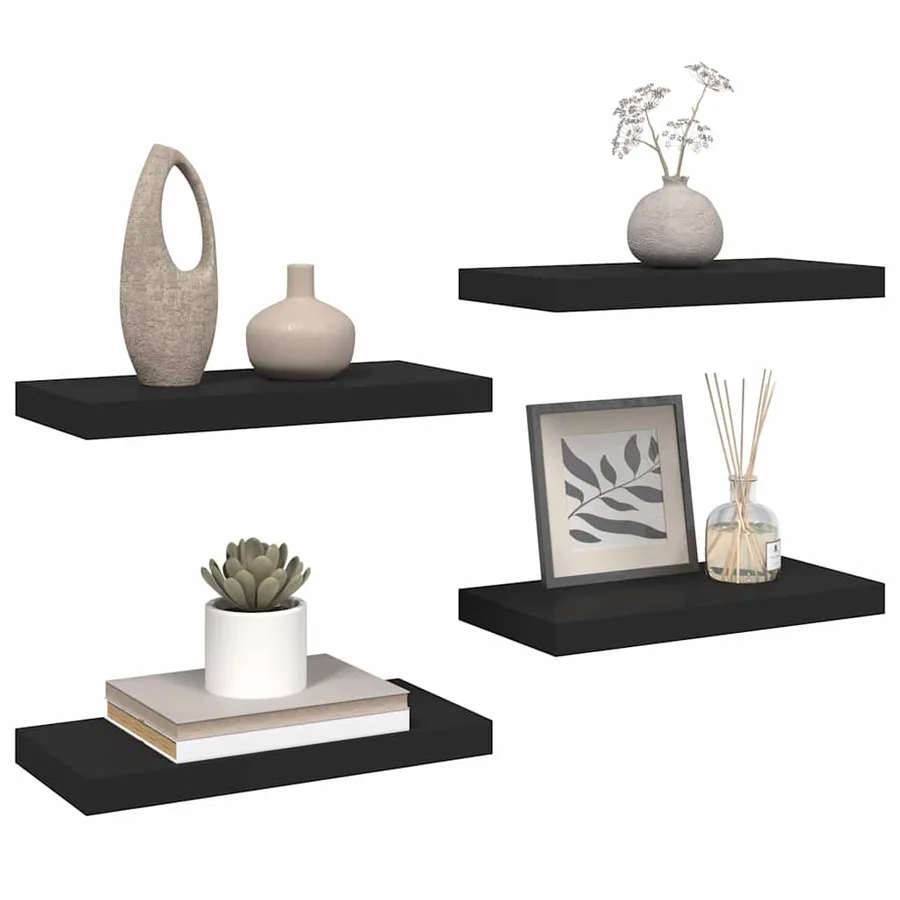 Étagères murales flottantes 4 pcs noir 50x23,5x3,8 cm MDF - 5