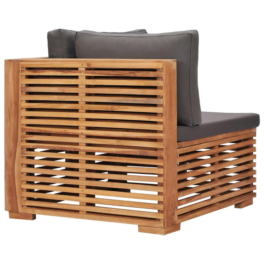 Canapé d'angle de jardin avec coussin gris Bois de teck solide - 5