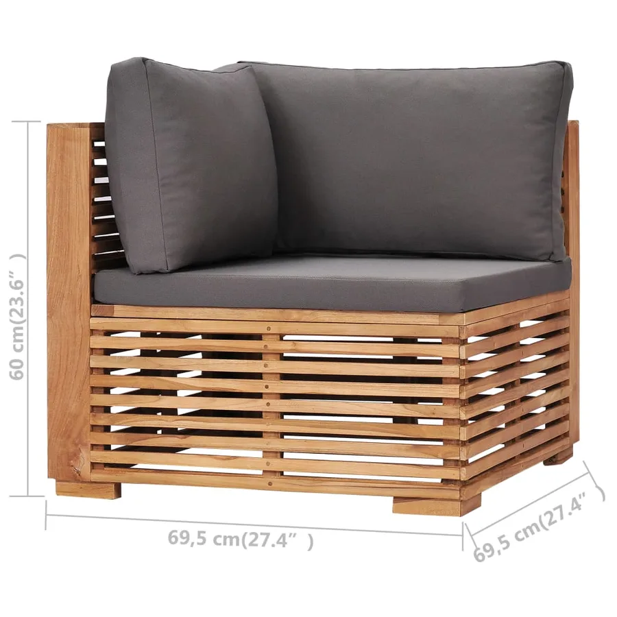 Canapé d'angle de jardin avec coussin gris Bois de teck solide - 7