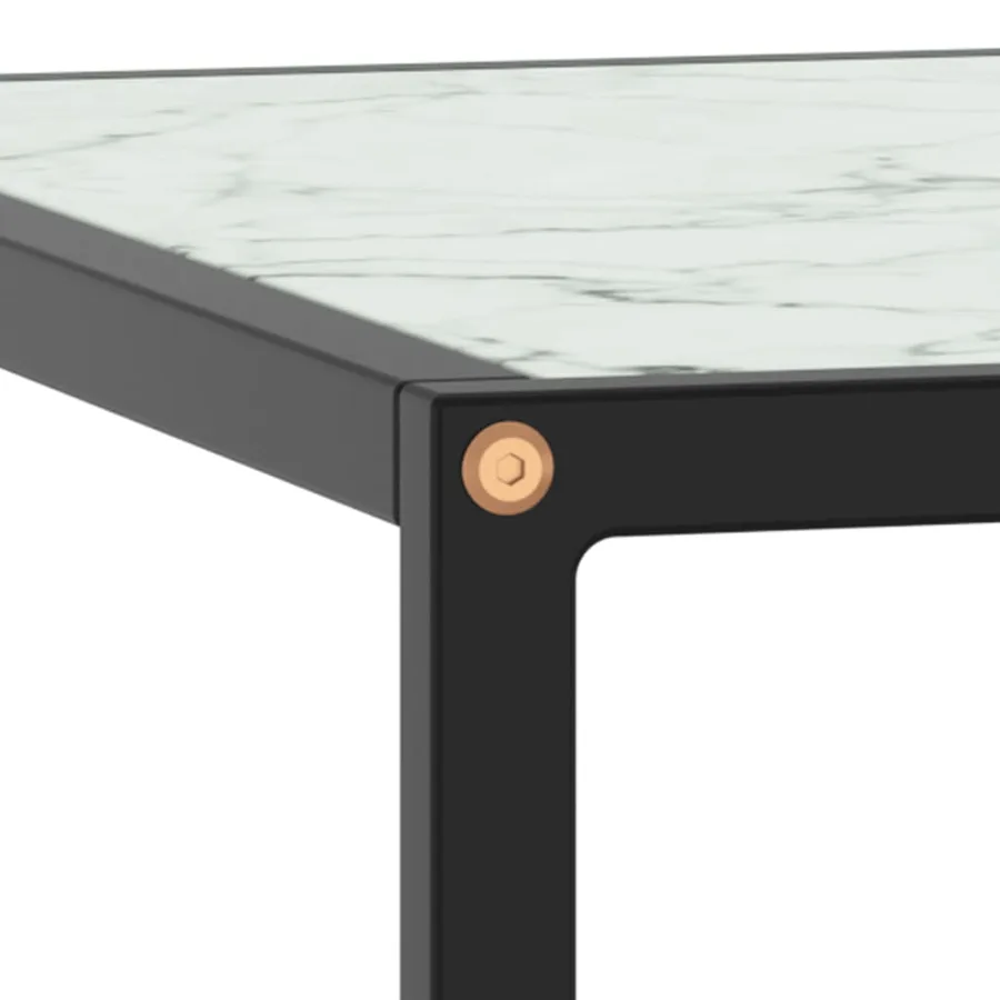 Table basse Noir avec verre marbre blanc 80x80x35 cm - 4