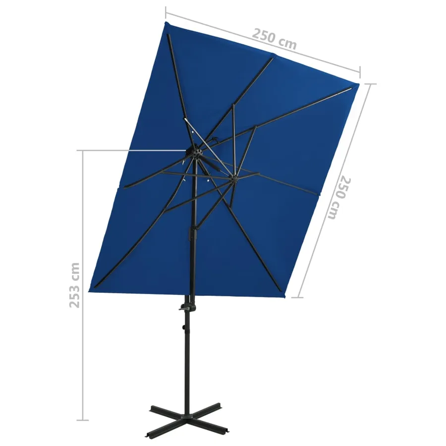 Parasol de jardin en porte-à-faux à double toit bleu azuré - 8