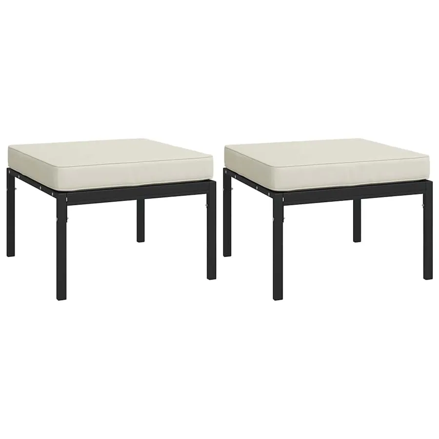 Tabourets de jardin et coussins sable lot de 2 60x60x35cm acier - 2