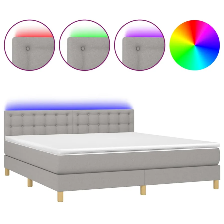 Sommier à lattes de lit et matelas et LED Gris clair 180x200 cm - 2