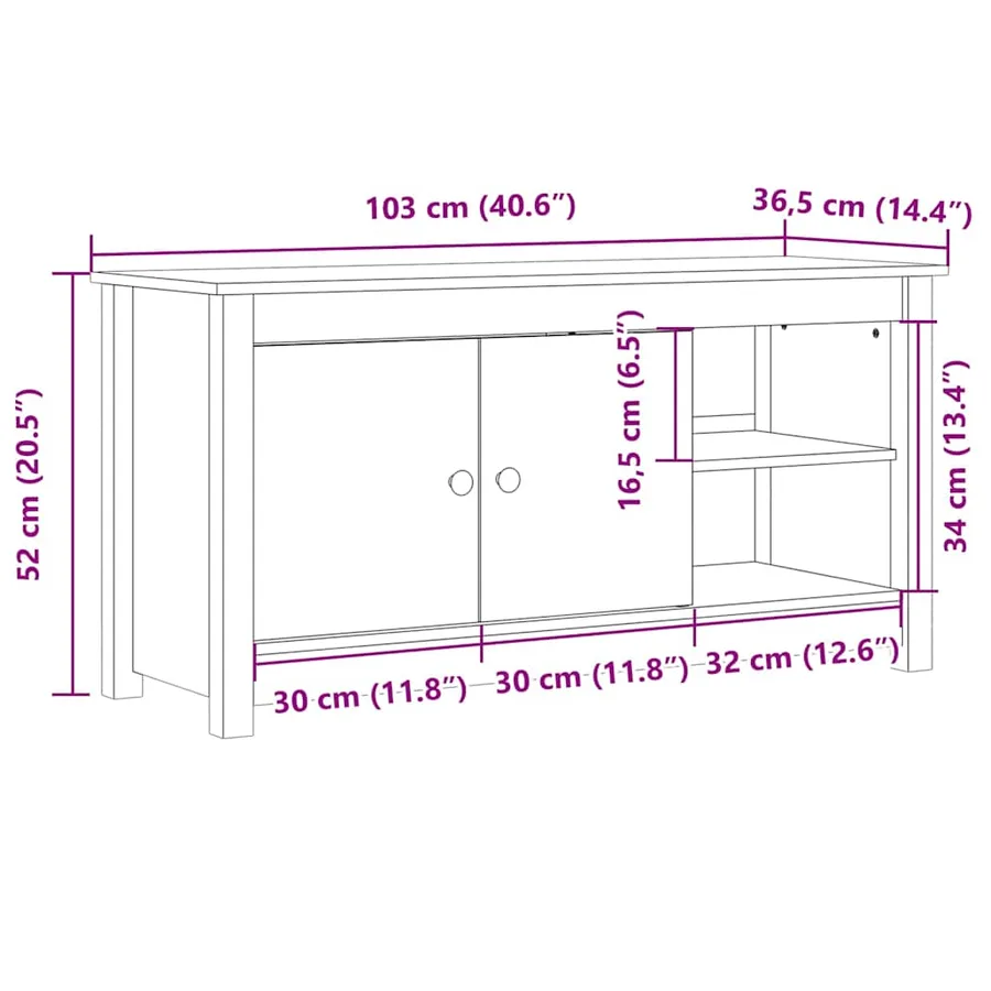 Meuble TV 103x36,5x52 cm Bois de pin massif - 10
