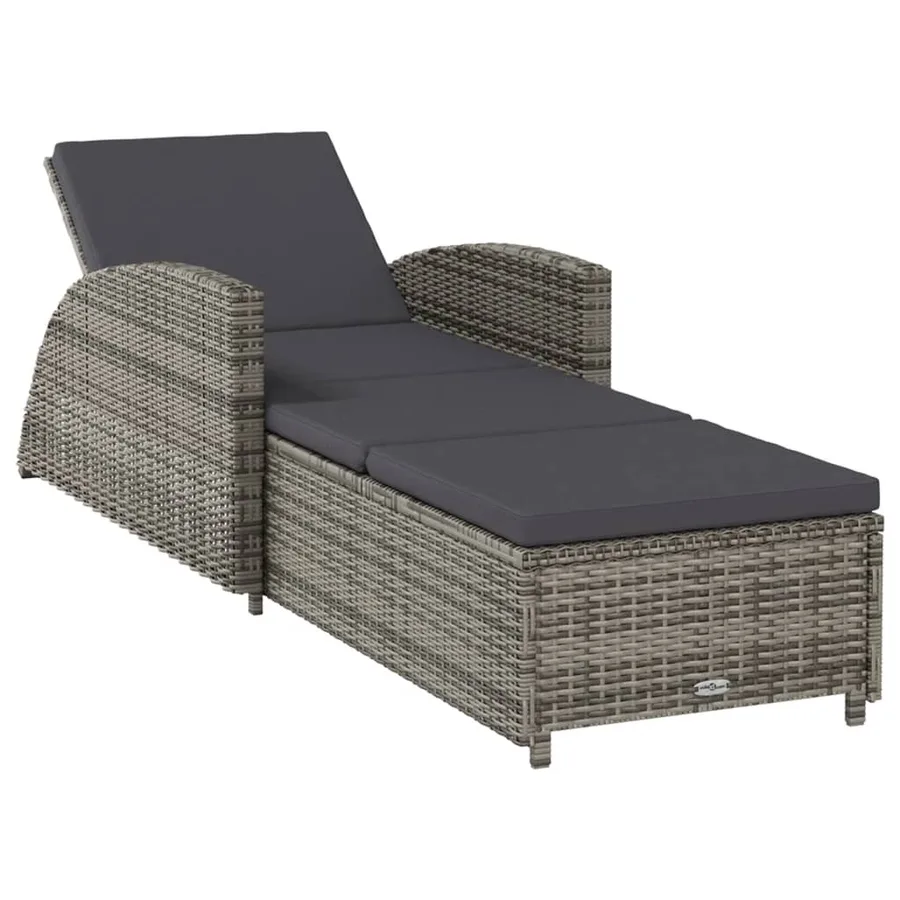 Chaise longue avec coussin gris foncé Résine tressée Gris - 2