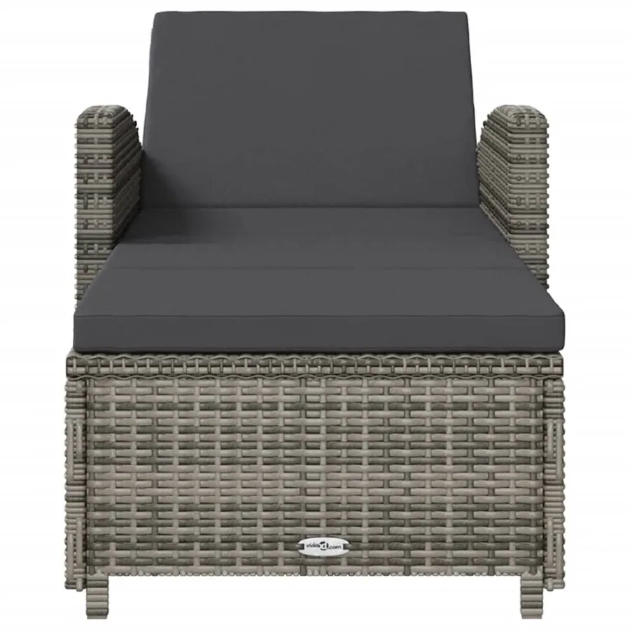 Chaise longue avec coussin gris foncé Résine tressée Gris - 3