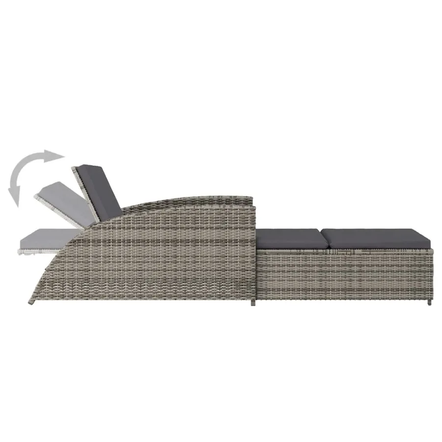 Chaise longue avec coussin gris foncé Résine tressée Gris - 5