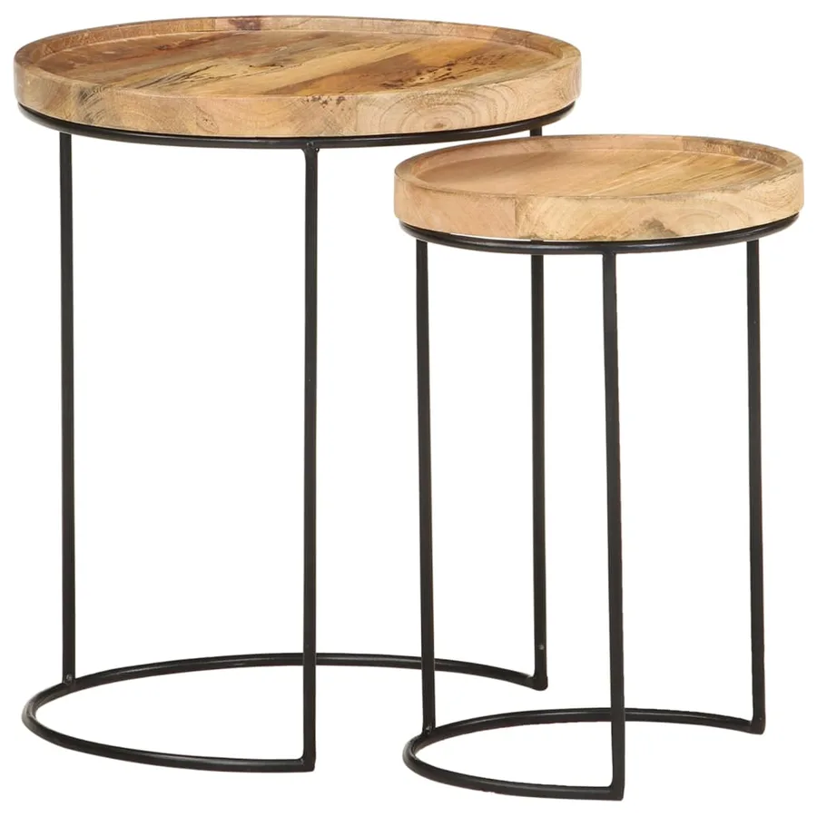 Ensemble de table basse 2 pcs bois de manguier massif et acier - 10