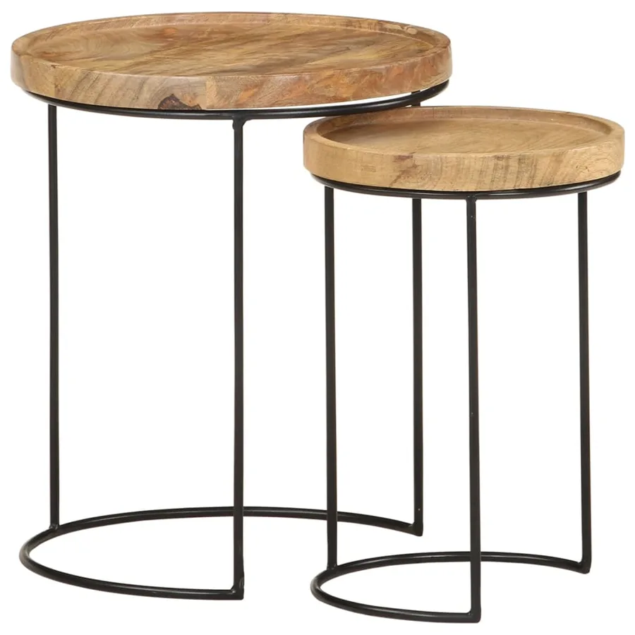 Ensemble de table basse 2 pcs bois de manguier massif et acier - 11