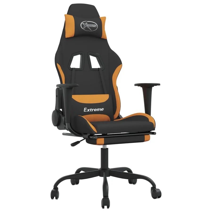 Chaise de jeu avec repose-pied Noir et orange Tissu - 2