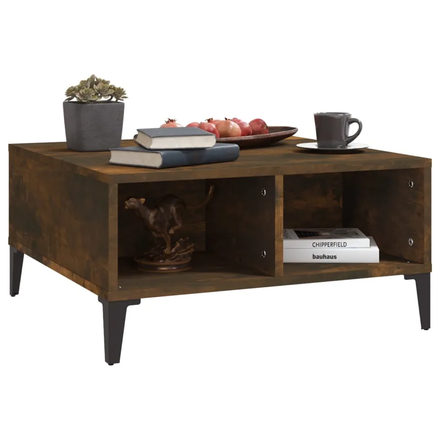 Table basse chêne fumé 60x60x30 cm bois d'ingénierie - 5