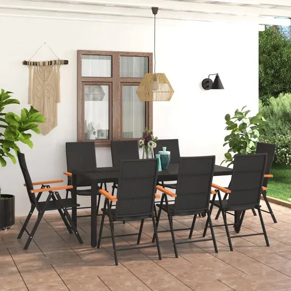 Ensemble à manger de jardin 9 pcs noir et marron