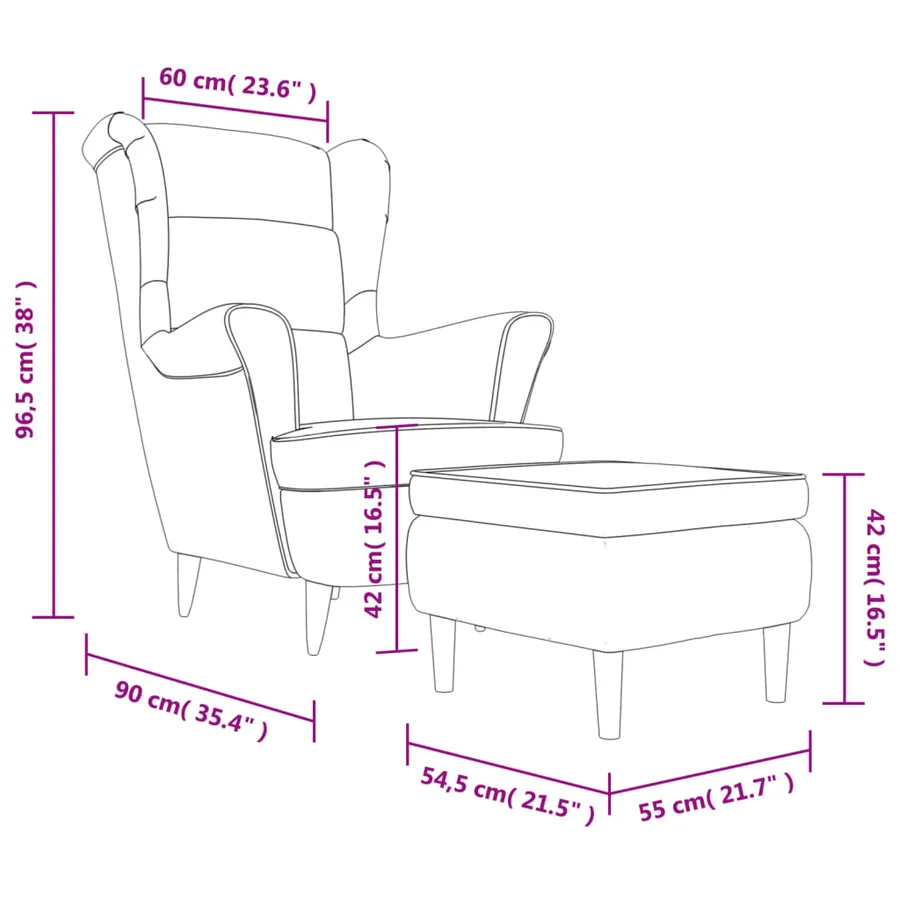 Fauteuil à oreilles avec tabouret gris foncé velours - 11