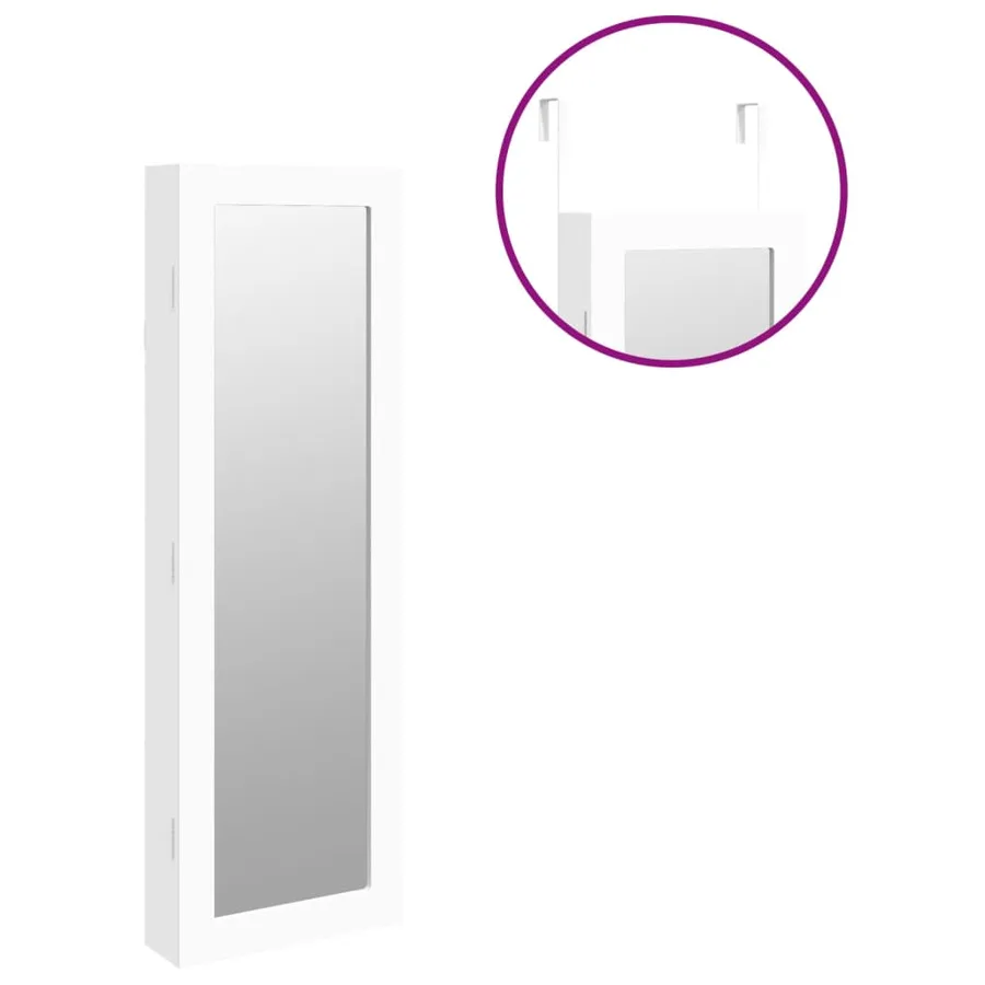 Armoire à bijoux avec miroir murale blanc 30x8,5x90 cm - 9