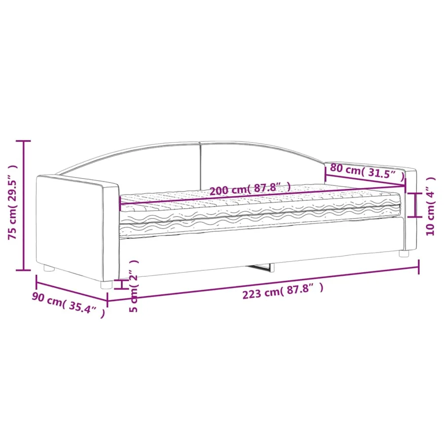 Lit de jour avec matelas gris foncé 80x200 cm tissu - 12