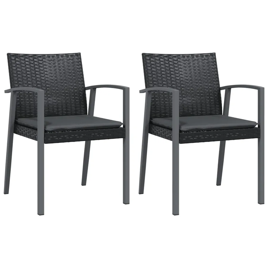 Chaises de jardin et coussins lot de 2 noir 56,5x57x83 cm rotin - 2