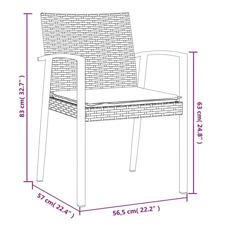 Chaises de jardin et coussins lot de 2 noir 56,5x57x83 cm rotin - 9