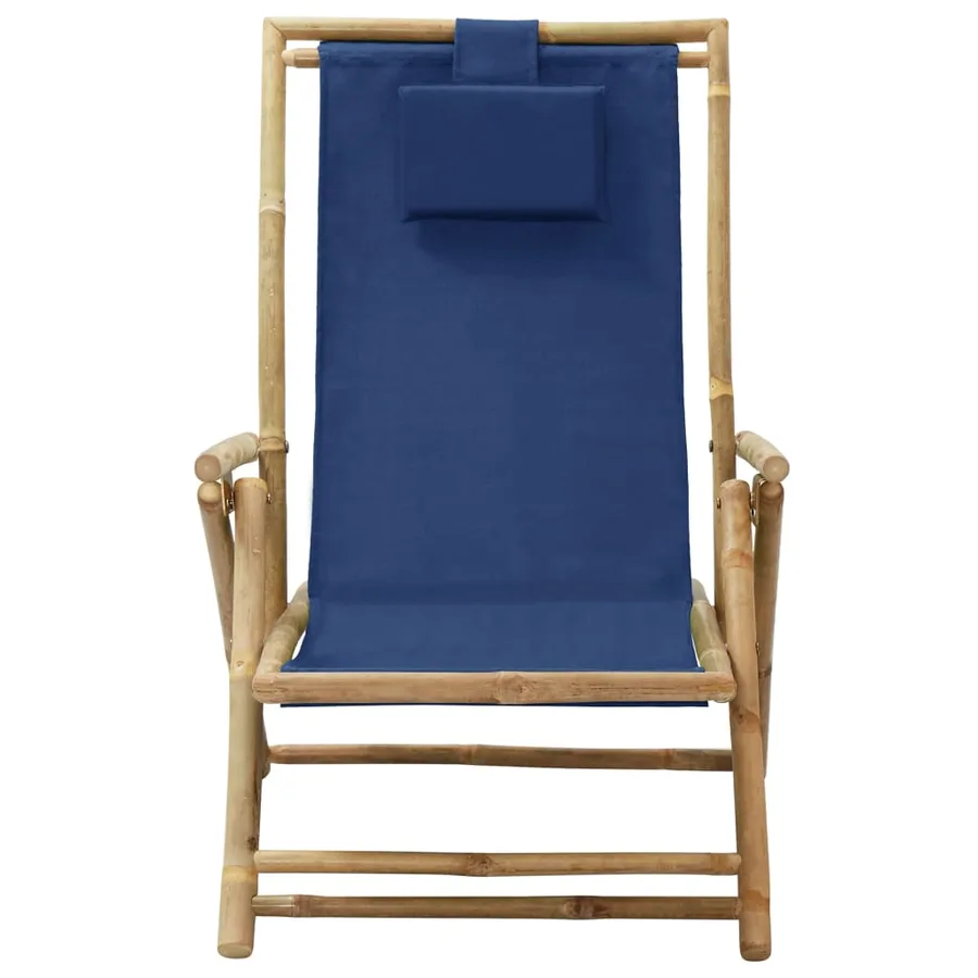 Chaise de relaxation inclinable bleu marine bambou et tissu - 2