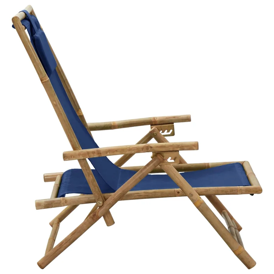 Chaise de relaxation inclinable bleu marine bambou et tissu - 3