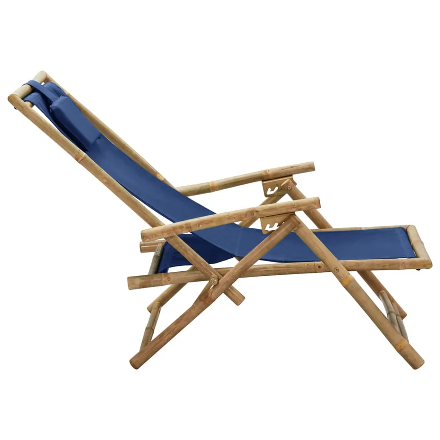 Chaise de relaxation inclinable bleu marine bambou et tissu - 4