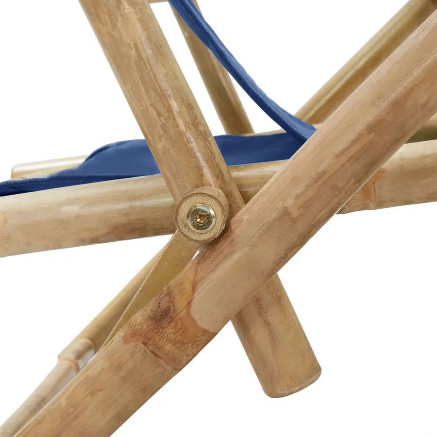 Chaise de relaxation inclinable bleu marine bambou et tissu - 7