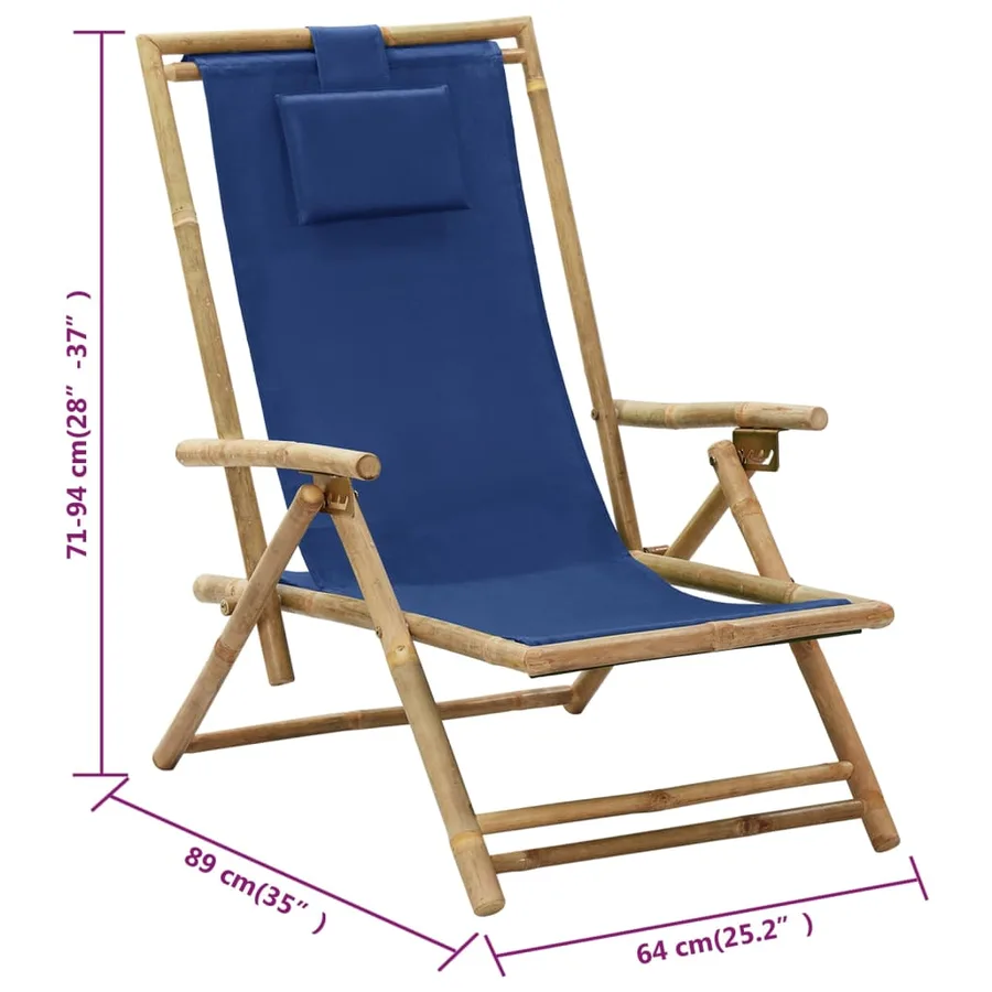 Chaise de relaxation inclinable bleu marine bambou et tissu - 8
