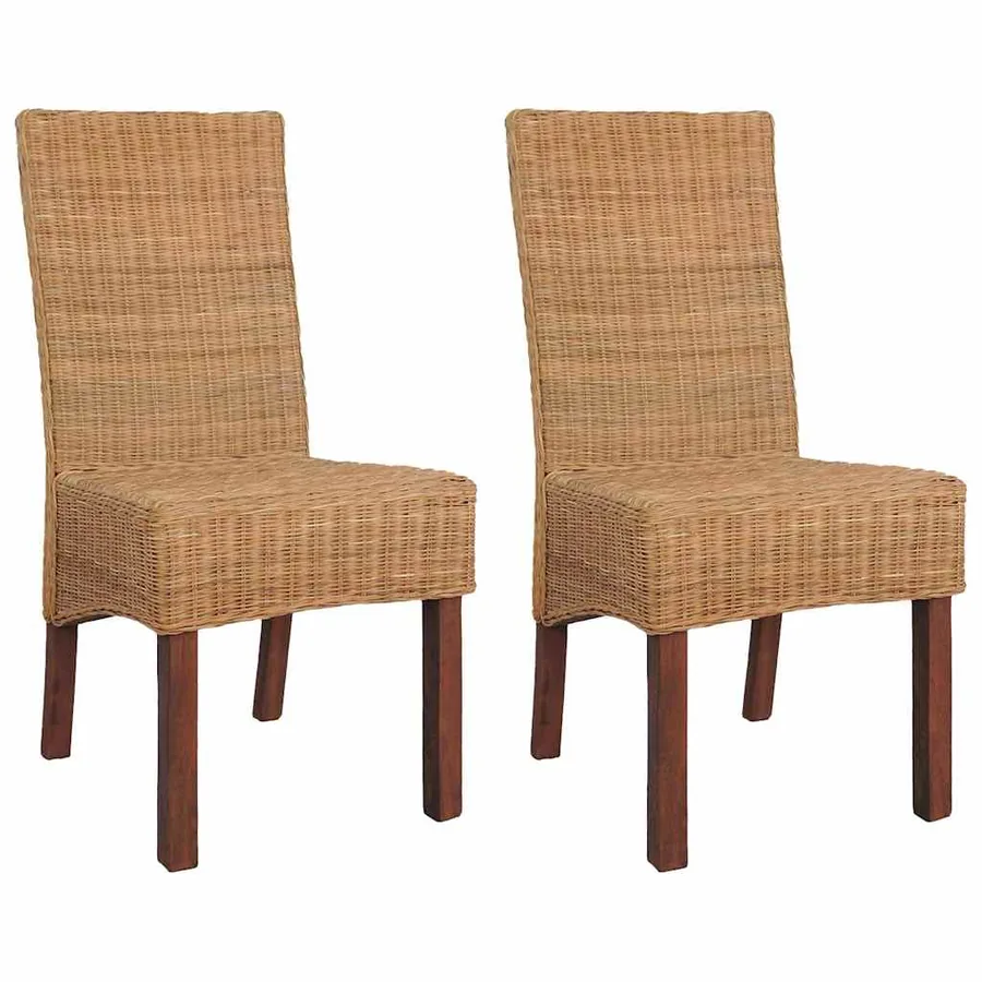 Chaises à manger lot de 2 marron rotin naturel
