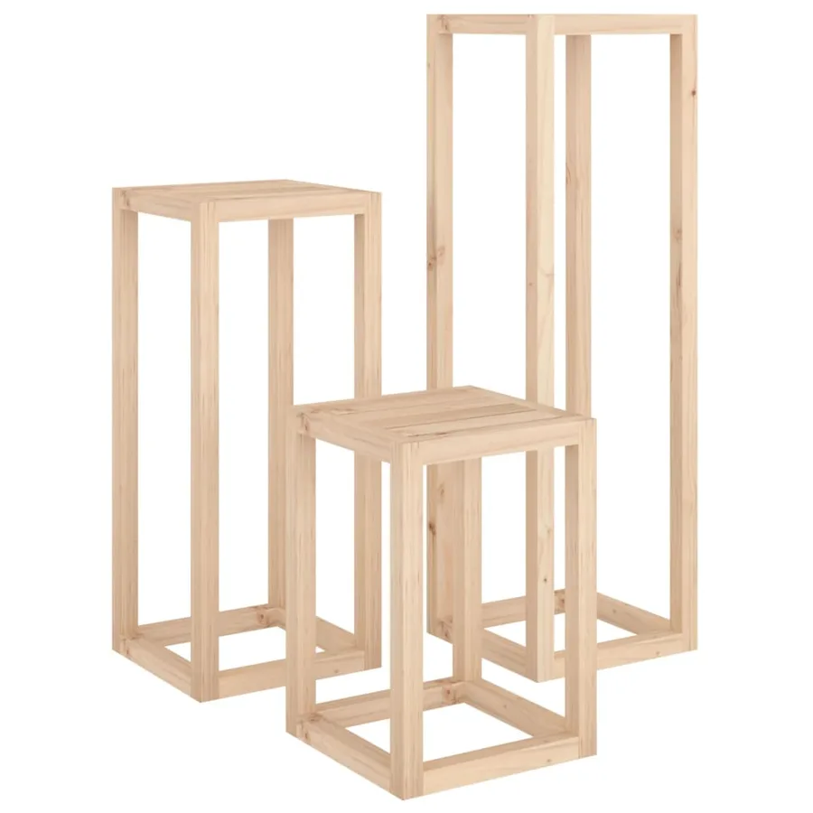 Ensemble de supports pour plantes 3 pcs Bois de pin massif - 2