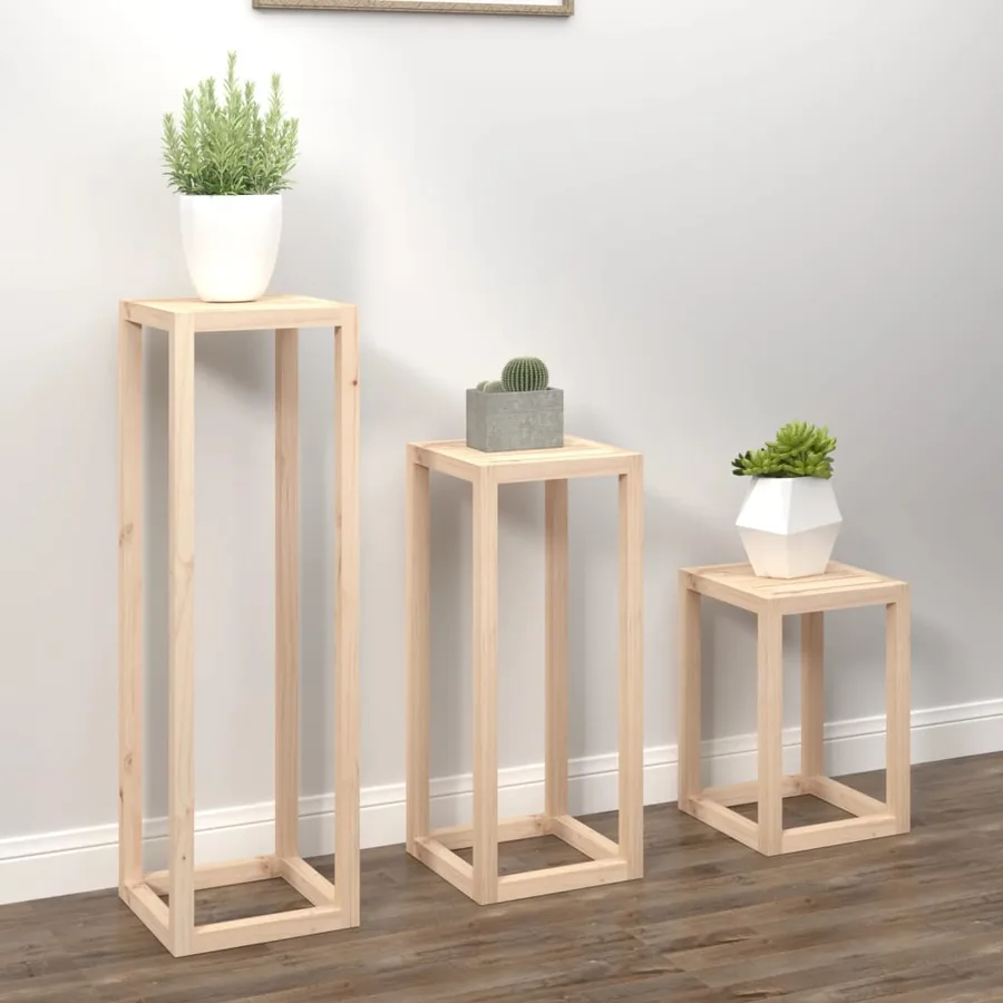 Ensemble de supports pour plantes 3 pcs Bois de pin massif - 3