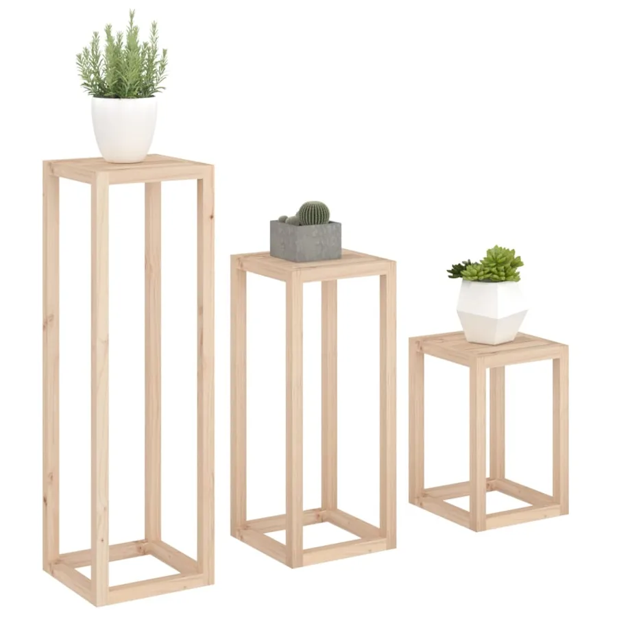 Ensemble de supports pour plantes 3 pcs Bois de pin massif - 4