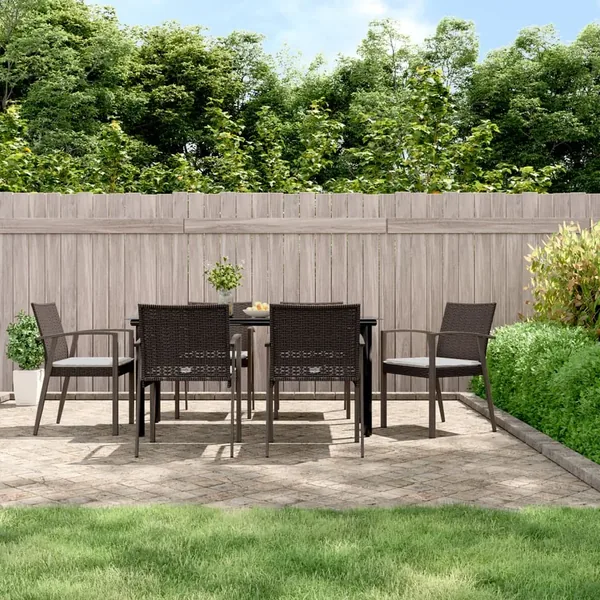Ensemble à manger de jardin 7 pcs coussins résine tressée acier